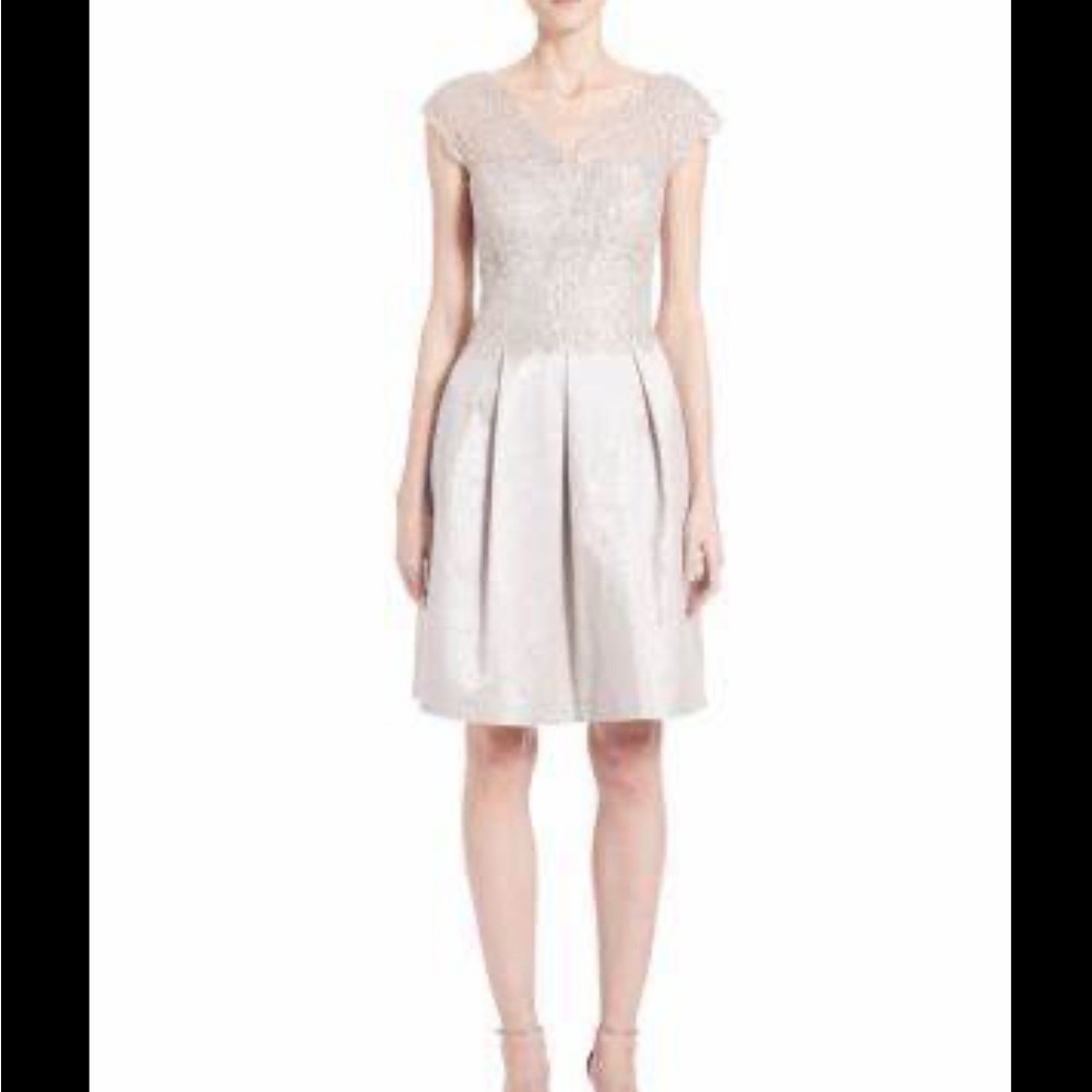 Kay Unger Cream Cap Sleeve Mini Dress